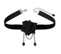 ericotry Collier ras du cou élégant rétro en forme de rose avec chaîne de clavicule gothique Lolita en dentelle noire ornement mariage Halloween accessoires, Tissu, Sans pierre