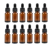 ericotry Lot de 12 flacons compte-gouttes vides rechargeables en verre ambré avec pipette en verre pour aromathérapie, huile essentielle, liquide et bouchon noir (10 ml)