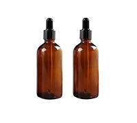 ericotry Lot de 2 flacons compte-gouttes vides en verre ambré rechargeables avec compte-gouttes en verre et bouchon noir pour huiles essentielles, parfums, produits chimiques de laboratoire (100 ml)
