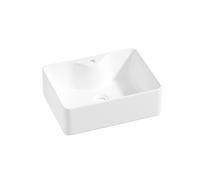 Eridanus Évier carré en céramique à poser sur le plan de travail pour salle de bain, lavabo contemporain carré en porcelaine vitreuse, blanc brillant, 400 x 300 x 130 mm