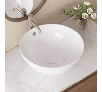 Eridanus Évier rond avec trou de trop-plein, lavabo de salle de bain en céramique vitreuse, lavabo pour toilettes, salle de bain, meuble de toilette, blanc brillant, 430 x 430 x 180 mm