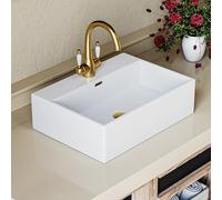 Eridanus Lavabo mural, rectangulaire, 52 x 38 cm, en porcelaine sanitaire brillante, blanc, moderne, pour montage mural et montage en surface, pour salle de bain, WC d'invités