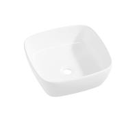 Eridanus Vasque à poser de salle de bain carrée, vasque en faïence vitreuse, lavabo en céramique pour toilettes, vestiaire, meuble vasque, blanc brillant - 400 x 400 x 140 mm