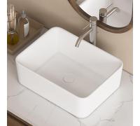 Eridanus Vasque rectangulaire en céramique à poser sur le plan de travail - Lavabo carré moderne en porcelaine vitreuse pour meuble-lavabo, blanc brillant - 400 x 300 x 130 mm