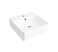 Eridanus Vasque rectangulaire pour salle de bain, lavabo mural au-dessus du comptoir, lavabo flottant moderne pour salle de bain, céramique blanche, verre et porcelaine - 410 x 410 x 130 mm