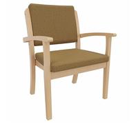 Erides Alexander XXL Chaise de soins robuste, avec accoudoirs, en hêtre massif, rembourrée, pour obésité jusqu'à 250 kg, tissu jaune Kariba, hauteur d'assise : 49 cm