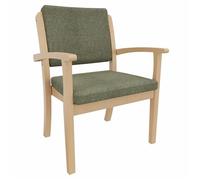 Erides Alexander XXL Chaise de soins robuste, avec accoudoirs, en hêtre massif, rembourrée, pour obésité jusqu'à 250 kg, tissu vert Kariba, hauteur d'assise : 52 cm