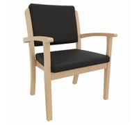 Erides Alexander XXL Chaise de soins robuste avec accoudoirs, hêtre massif, rembourrée, pour obésité jusqu'à 250 kg, cuir synthétique doux, noir, hauteur d'assise : 52 cm