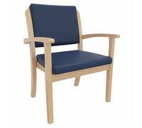 Erides Alexander XXL Chaise de soins robuste, avec accoudoirs, hêtre massif, rembourrée, pour obésité jusqu'à 250 kg, cuir synthétique Profi Clean Walter bleu, hauteur d'assise : 52 cm