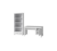 ERIK Bureau bois laqué Blanc avec 1 caisson 1 porte + Bibliothèque