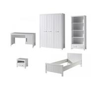 Vipack Erik Lit Simple + Chevet + Bureau + Armoire 3 Portes + Bibliothque