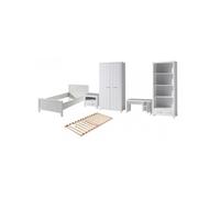 Vipack Erik Lit Simple + Sommier + Chevet + Armoire 2 Portes + Bureau + Bibliothque Blanc