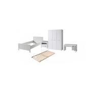 Vipack Erik Lit Simple + Sommier + Chevet + Armoire 3 Portes + Bureau