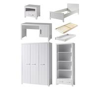 Vipack Erik Lit Simple + Sommier + Chevet + Bureau + Armoire + Bibliothque + Lit Gigogne