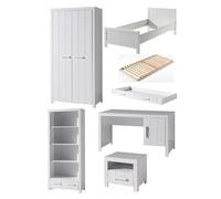 Vipack Erik Lit Simple + Sommier + Lit Gigogne + Armoire + Chevet + Bureau + Bibliothque