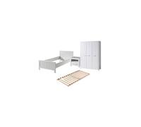 Vipack Erik Lit Simple +Sommier + Table De Chevet + Armoire 3 Portes