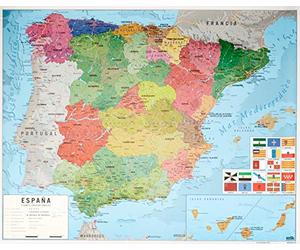 Erik - Mini Carte d'Espagne Politique - Espagnol - Papier Glacé - 40x50cm