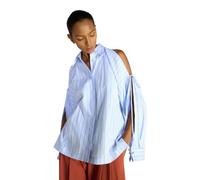 Erika Cavallini - Chemise à Manches Longues en Popeline Rayée - Femme - Blouses et Chemises - Bleu - Taille: 40 FR