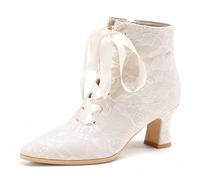 ErikenUrben Femmes Lace Victorian Bottes Bridal Mariage Bottines Pointu Talon de Chaton Fermeture Éclair Taille 38