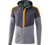 Erima Squad Veste d'entraînement à Capuche Mixte Enfant, Slate Grey/Monument Grey/New Orange, FR : XS (Taille Fabricant : 152)