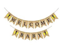 ERINGOGO 1 Ensemble drapeau machaon Bienvenue bébé guirlande suspendue accueillir Bannière de fête bob fanion décoration de bannière d'anniversaire déco joyeux anniversaire lin