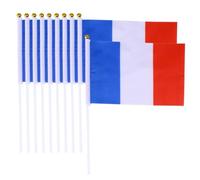ERINGOGO 12 Petits Drapeaux Français en Polyester Bâton Blanc Portable et Coutures Lisses pour Matchs Internationaux et Décorations de Fête Nationale