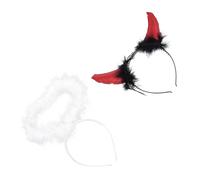 ERINGOGO 2 Pièces Bandeaux Halloween Cornes de Diable et Ange Blanches avec Plumes Accessoires Cosplay pour Fête et Déguisement