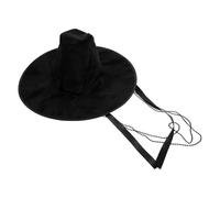 ERINGOGO 2 Pièces Chapeau de Costume Coréen à Large Bord, Haut Plat Noir | Flanelle, Bride de Perles, Finition Lisse, pour Répétitions, Fêtes, Drames et Scènes