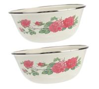 ERINGOGO 2 pièces Lot de Bols Émail Style Chinois Vintage pour Salade et Bols à Salade et Rétro Émail sans Couvercle Motifs Floraux Aléatoires