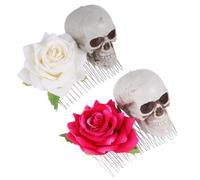 ERINGOGO 2 Pièces Peigne Cheveux Squelette Halloween Rose et Accessoires Coiffure Cosplay Fête Déguisement Décoration Cheveux Confortable et Portable