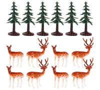 ERINGOGO 28 Pièces Mini Christmas Tree and Reindeer Ornaments Miniature Artificial Pine Trees and Small Elk Figurines for Tabletop Xmas Decor
