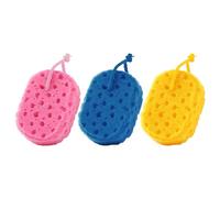 ERINGOGO 3 Pièces Lot de 3 Éponges de Alvéolées Corps Exfoliation Douce et Nettoyage Couleurs Jaune, Bleu et Rose Adaptées aux Peaux Sensibles, Usage Quotidien et Voyage