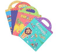 ERINGOGO 4 Ensembles Lot Autocollants Réutilisables Garçon Fille Scènes Éducatives DIY pour Tout-Petits Animaux Dinosaures Véhicules et Espace Développement Créativité et Coordination
