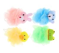 ERINGOGO 4 Pièces Boule de Bain en Maille avec Décor Animal Dessin Animé Fleur Lavable avec Corde Suspendue Exfoliante et Douce pour Peau Accessoire Salle de Bain pour Garçon Fille