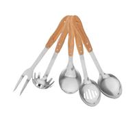 ERINGOGO 5 Pièces Kitchen Serving Set With Bamboo Handles Stainless Steel Utensils For Cooking And Serving Nonstick Friendly Heat Resistant Forks And Spoons For Home