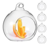 ERINGOGO 5pcs Terrarium en Boule de Verre Suspendu Ventilation d'air et Fond Plat pour Bougie Chauffe-Plat LED, Décoration pour Noël et Dîner