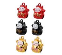 ERINGOGO 6 pièces Clochettes Chance Chat Cuivre Décorations Suspendues Créatives pour Sacs Bracelets et Porte-clés Agréablement Tintant Rouge Noir et Or