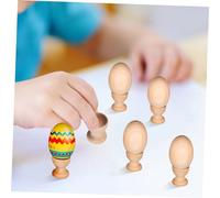 ERINGOGO 6 Pièces Lot Œufs Bois Naturel avec Supports Bois Œufs à Peindre pour Décoration et Artisanat DIY Surface Lisse et Résistante pour Activités et Décorations de Pâques