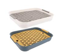 ERINGOGO Bac à Litière Pour Lapin Et Animaux De Compagnie Rectangulaire Antidérapant En Plastique 2 Pièces Bleu Océan Et Blanc Lune Toilettes Intérieures Pour Petits Lapins, Cochons D'inde Et Hamsters