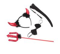 ERINGOGO Bandeau Corne Démon Rouge avec Fourche Nœud et Queue Accessoire Cosplay Diable Halloween et Confortable pour Fête Costumée