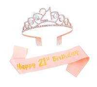 ERINGOGO Bandeau Couronne Décoratif de Fête Rose Doré 21 Ans avec Bandoulière Assortie Accessoires de Fête Anniversaire pour Filles Kit Photobooth pour Célébration Joyeuse