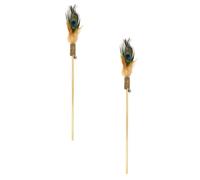 ERINGOGO Bâton à Chat en Bois 2 Pièces Plume de Paon pour Chat | Bille Sonore Incluse, Lot de 2, pour Chat Intérieur, Tige en Bois Artificiel