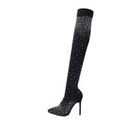 ERINGOGO Bottes à strass extensibles pour femmes Bottes au dessus du genou avec strass Bottes de chaussettes extensibles All Over Diamond Pointy Toe Cuisse Bottines à talons aiguilles (Eu38.