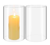 ERINGOGO Bougeoirs Cylindriques en Verre Lot de 2 10X15 CM Abat-Jour Cylindrique Droit Protection le Vent pour Bougies Pilier Ambiance Cosy