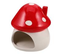 ERINGOGO Cachette en Céramique pour Hamster Nain Forme Champignon Nid Rafraîchissant Anti-Chaleur Refuge Décoratif Rouge pour Petits Rongeurs Accessoire Cage Hamster et Gerbille