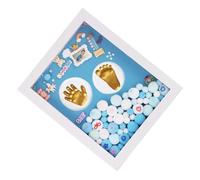 ERINGOGO Cadre Photo Souvenir Bébé Bleu Moyen pour Garçon, Kit Empreinte Main et Pied en Acrylique Solide, Boîte à Souvenirs DIY pour Naissance, Shower, Présent Personnalisé pour Jeunes
