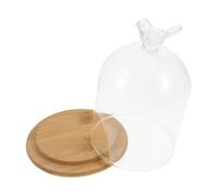 ERINGOGO Cloche en Verre 9x14 Cm Forme Oiseau Base Bambou, Dôme de Décoration Transparente pour Fleurs Éternelles et Micro-paysages, Accessoire Décoratif Maison et Boutique, Présent