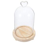 ERINGOGO Cloche en Verre de Cœur 10 X 15 Cm avec Socle en Bois et Lumière LED Blanche Chaude, Dôme de Protection Transparente pour Décoration Intérieure, Globe Souvenir et Vitrine sous