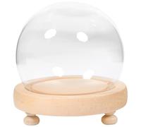 ERINGOGO Cloche en Verre Transparent Ø10 CM avec Socle en Bois Naturel à Pieds Couverture Décorative pour Fleurs Éternelles Mini Micro-Paysage Protection Anti-Poussière pour Ornements