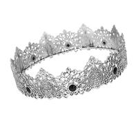 ERINGOGO Couronne Baroque Vintage pour Hommes en Alliage de Zinc Argenté, Couronne de Roi Ronde Pierres, pour Mariages et Fêtes Diverses